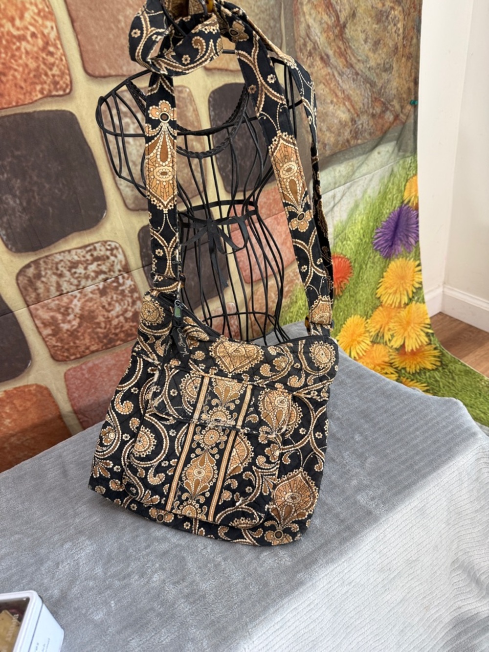 Vera Bradley Black and Tan Paisley Quilted Crossbody